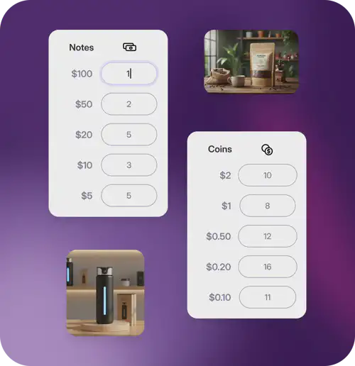 POS screen showing cash management features.